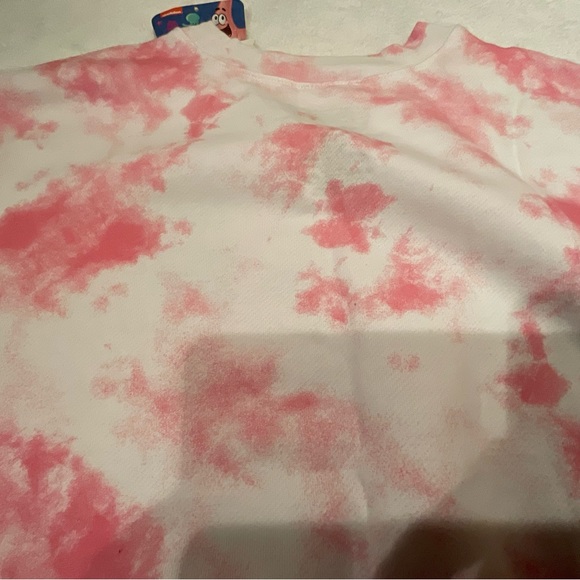 SpongeBob SquarePants Juniors Pink Cloud Tie-Dyed Cropped Sweatshirt Size Large - Picture 5 of 15